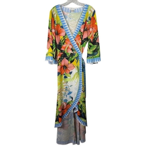 Jealous Tomato Vibrant Floral Kimono Wrap Dress 🌸💙 - Picture 2 of 6